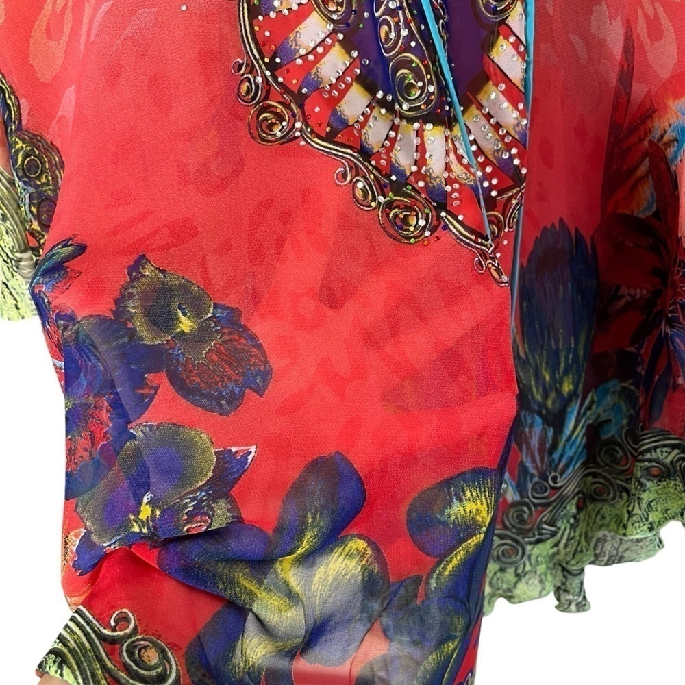 MEGHAN LOS ANGELES Silk Rhinestone Butterfly Poncho Tunic Top‎ - Picture 8 of 12